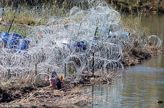 Razor and concertina wire, installed by the Texas National Guard, is placed at Shelby Park on the U.S.-Mexico border in Eagle Pass, Texas, U.S., January 16, 2024