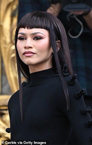 The Spider-Man star, 27, wasn't immediately recognizable as she wore a striking black wig for the event, with short blunt bangs