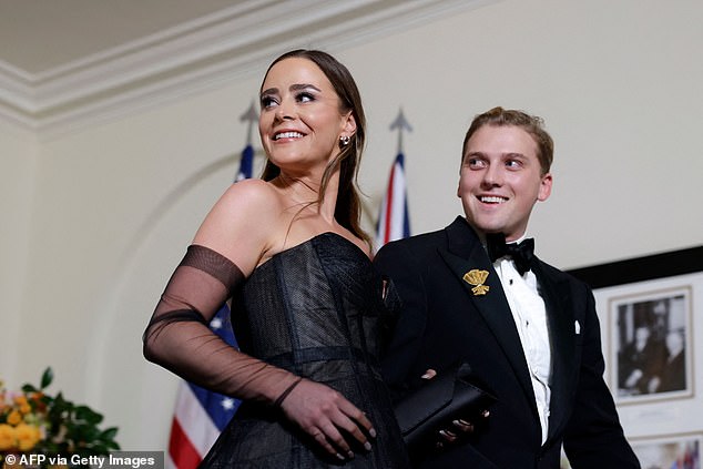 Naomi Biden (L), the granddaughter of US President Joe Biden, and her husband Peter Neal arrive for a state dinner at the White House in October 2023