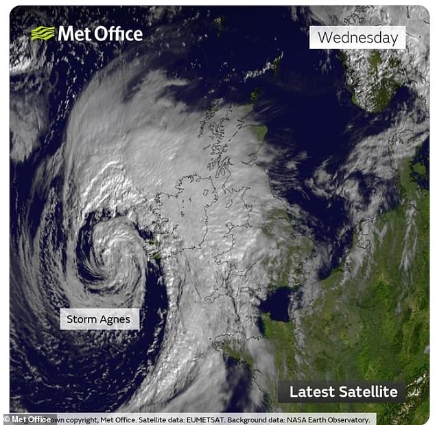 The first storm of the 2023/24 season, named Storm Agnes, arrived on September 27-28, 2023. Pictured is Storm Agnes' rotating vortex low-pressure system over the British Isles.