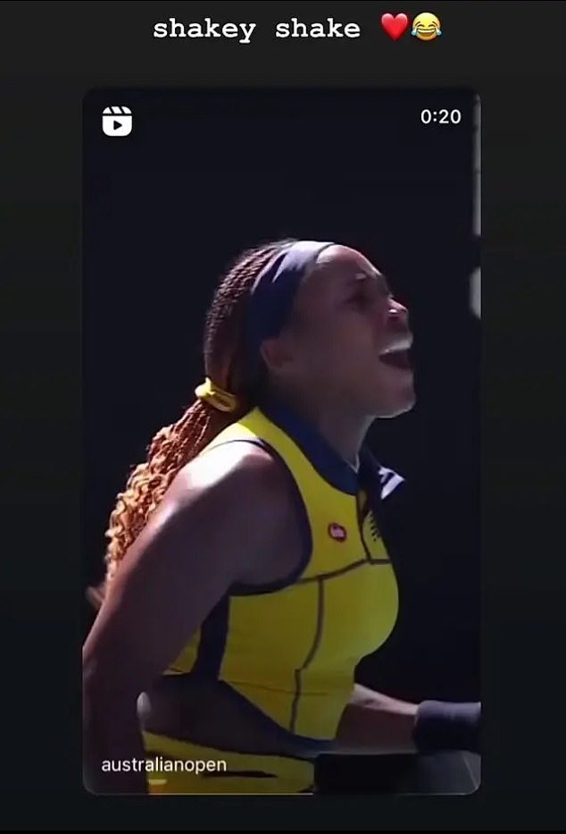 Gauff wrote “shakey shake” on Instagram after beating Marta Kostyuk in a three-hour match