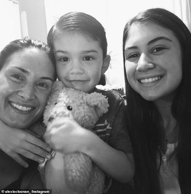 The toddler (pictured with Cloonan, left, and sister Alexis, right) was pronounced dead at hospital after a bullet pierced his liver, lungs and heart