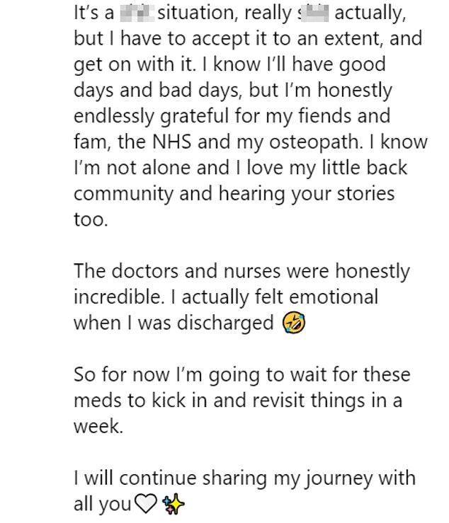 April then thanked the NHS and her family and friends as she ended on a more positive note, hoping she would be able to manage the pain and leave her home.