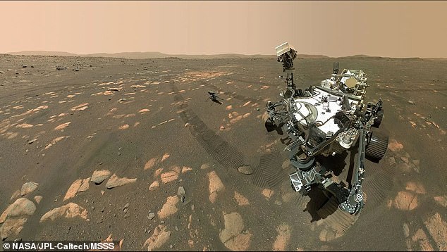 The tissue box-sized plane hitching a ride to the Red Planet beneath the belly of the Perseverance rover (right).  The duo broke up on April 6, 2021, but took a selfie to remember their time together