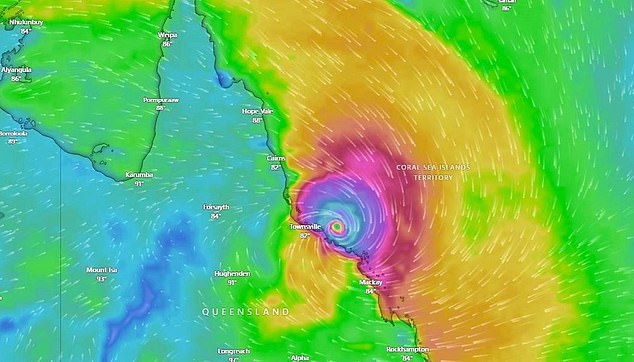 Included Tropical Cyclone Kirrily crosses the coast near Townsville as a Category 3 system