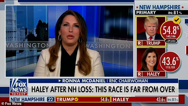 Republican National Committee Chairwoman Ronna Romney McDaniel said on Fox News Channel Tuesday night that she believed the 