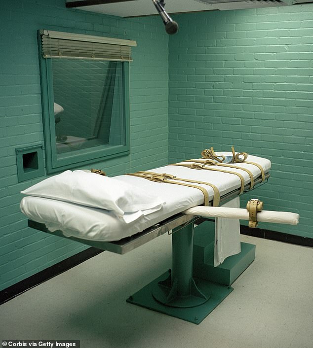 Convicted prisoners are strapped to a stretcher in the prison's death chamber