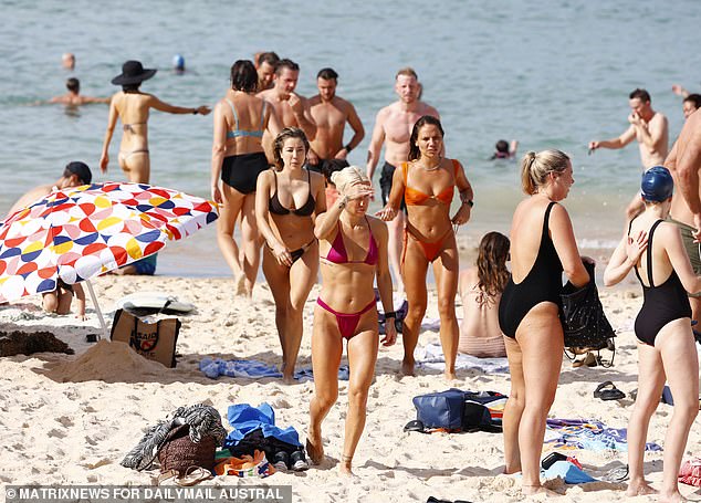 Beachgoers are seen in Bondi for Australia Day 2024