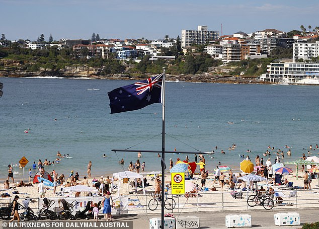 An Australian flag was flown above the Bondi Beach boardwalk, but that's where most of the patriotism ended