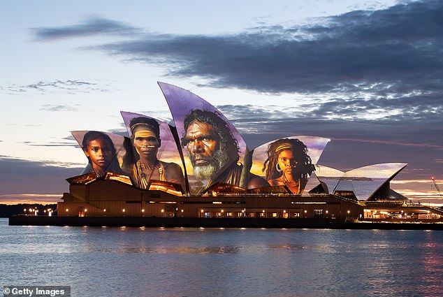 When the First Fleet landed at Sydney Cove in Port Jackson on January 26, 1788, no shots were fired and no one was physically injured.  The Sydney Opera House was lit up on Friday with artwork by Indigenous artist Brett Leavy