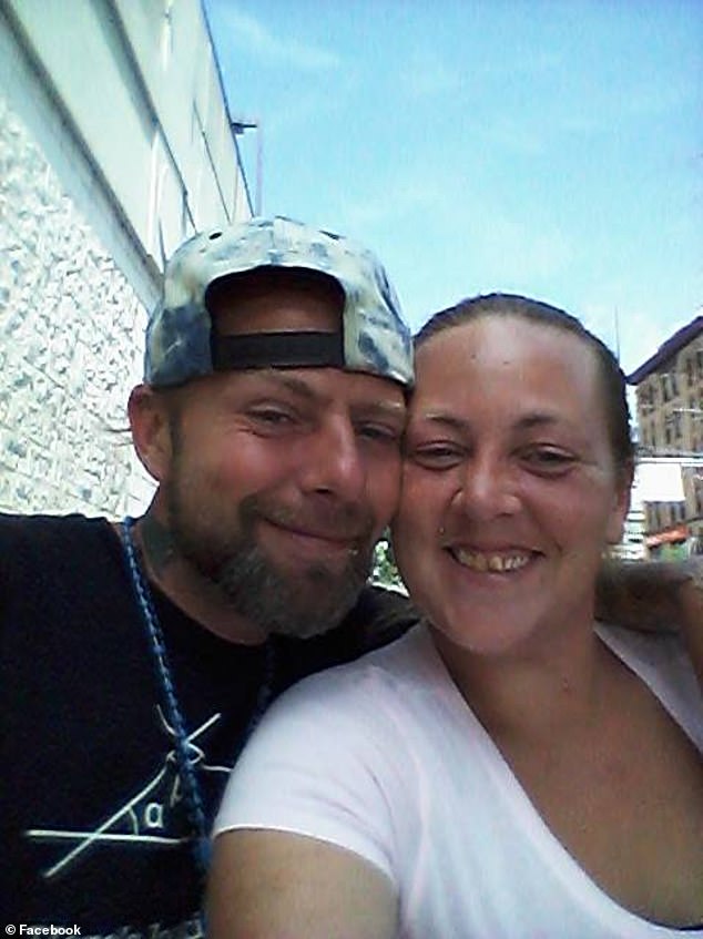 Heather Stines (pictured right), 45, was arrested Monday evening after police received a tip about the gruesome discovery and found the body parts in her freezer in Brooklyn.  Stines, mother of two, told police husband Nicholas McGee (pictured left) that he killed Gelzer in a dispute over drugs