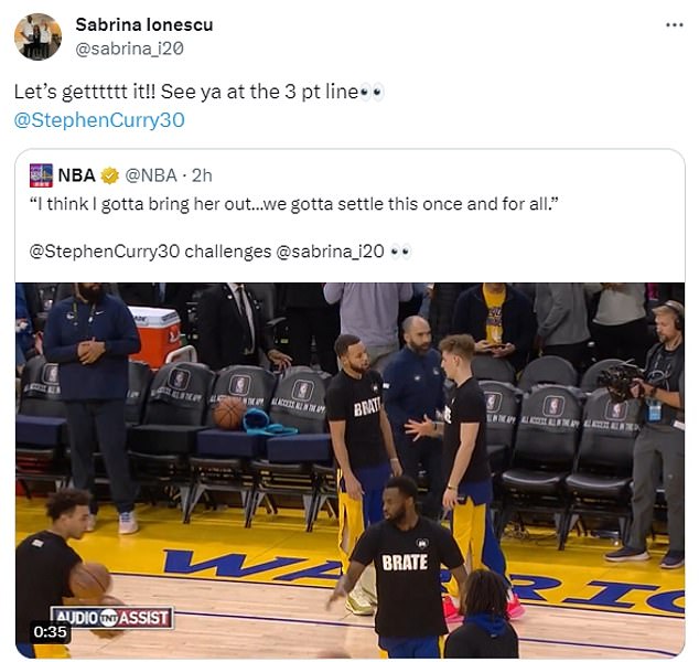 Curry challenged Ionescu while she was talking, before accepting on social media moments later