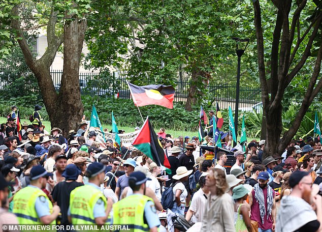 Many protesters at the event held Palestinian flags, as they also used the event to unite against the war in the Middle East