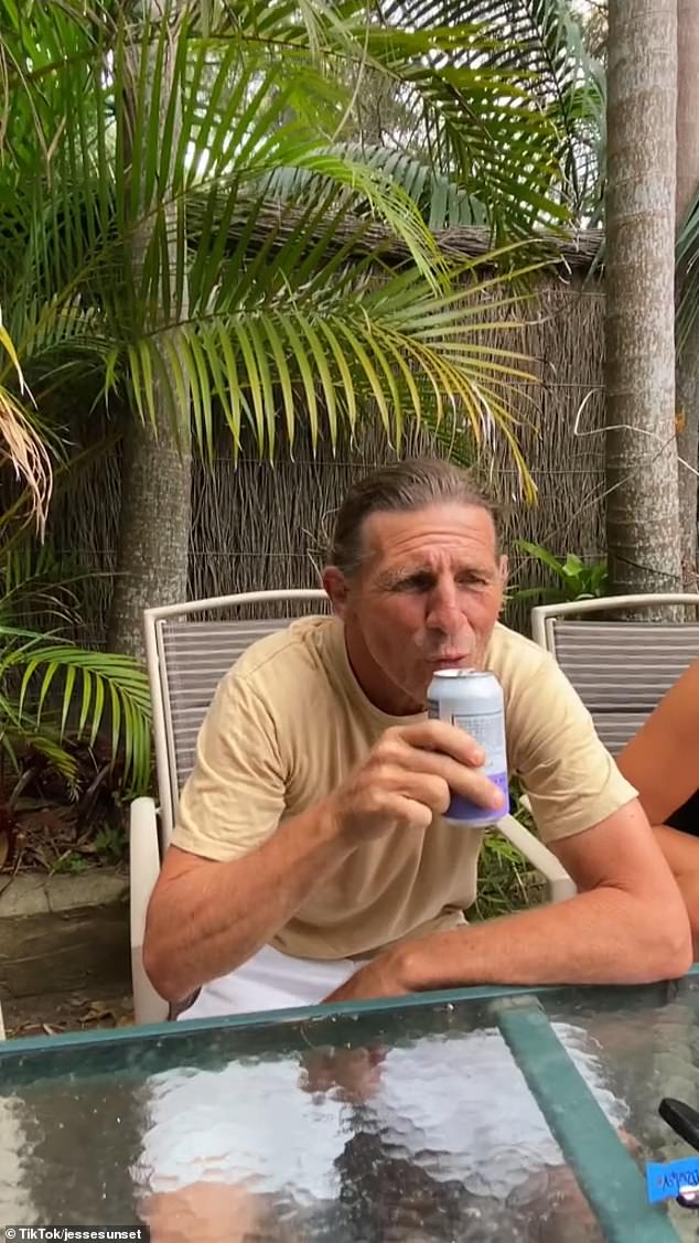 Family patriarch and legendary surfer Pete Roberts (pictured) confessed: 'I'm not a beer drinker.  I prefer bourbon, but chose a Balter Lager to try, which he had never had before.  'What does it matter?  I give that a five,' he said after a questionable sip