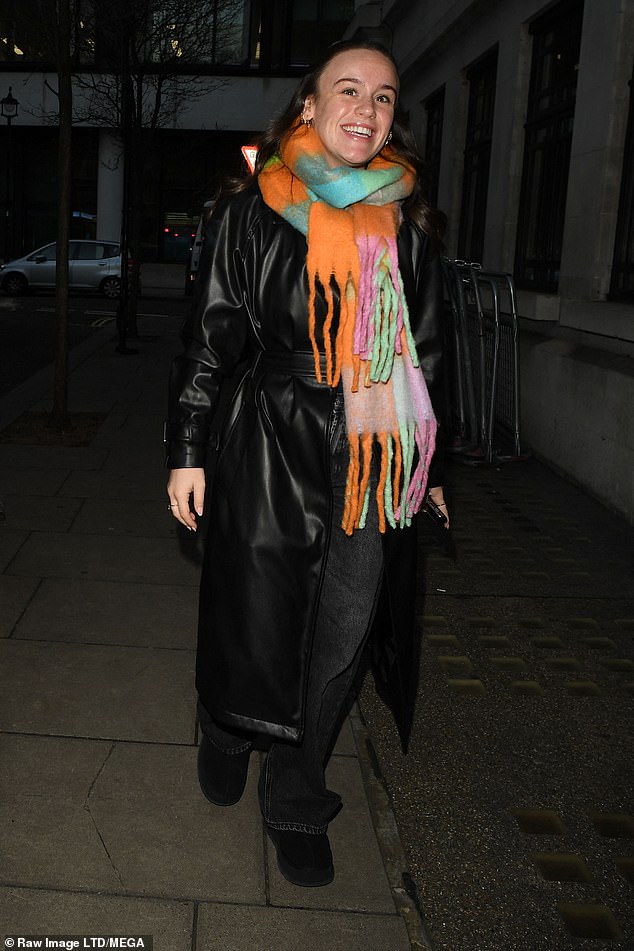 The actress has been pictured several times wearing the scarf as she travels around Britain with the rest of the Strictly gang (pictured earlier this month)