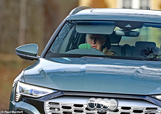 MONDAY - The King is photographed driving on public roads in Sandringham, Norfolk