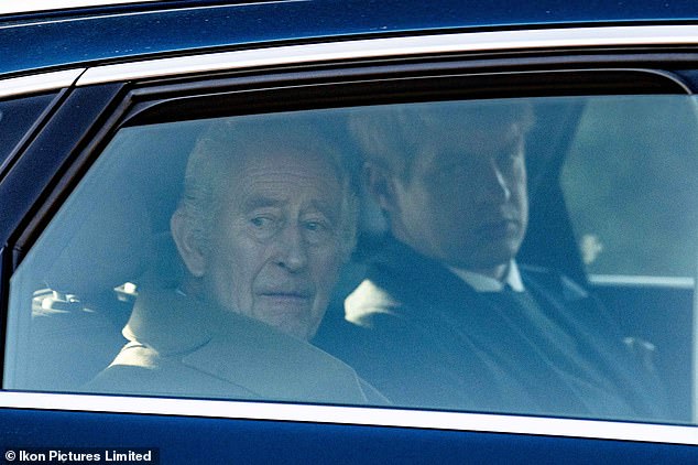 LAST FRIDAY - The King is seen leaving RAF Marham en route to Sandringham in Norfolk