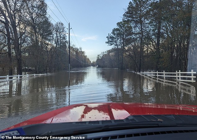 Although less rainfall is expected, this will still come with concerns about flooding in the south due to already saturated ground and burst rivers.  Areas of Montgomery, Texas, can be seen here