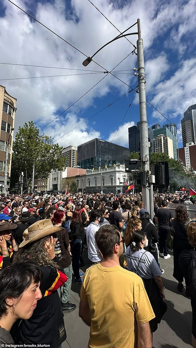 The Bachelor star, a Noongar-Yamatji woman, attended an 'Invasion Day' rally in Melbourne and shared highlights of the protest on her Instagram Stories