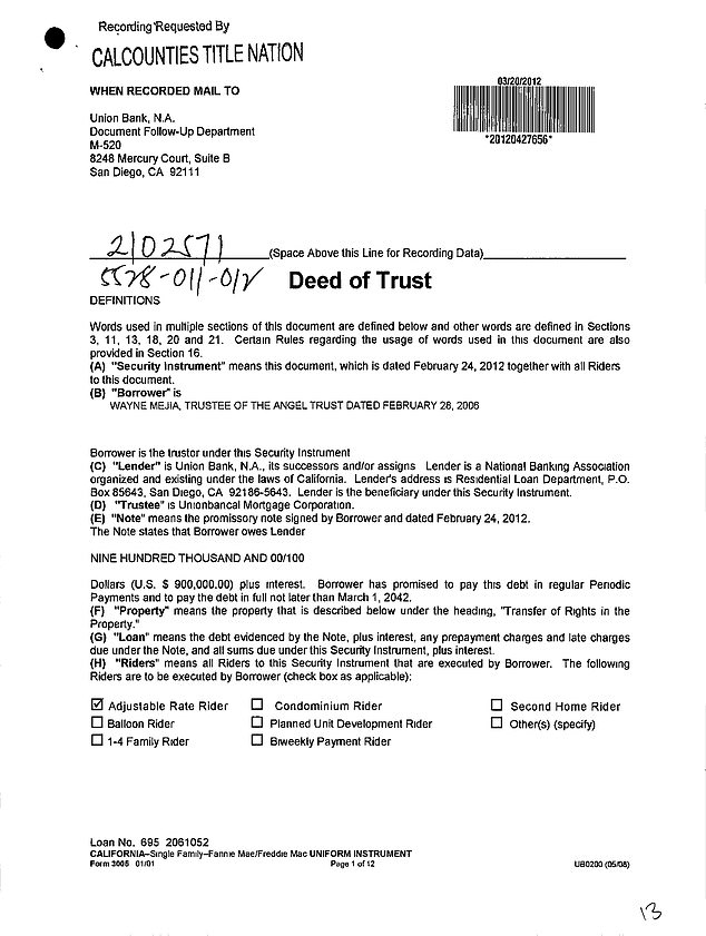 They bought the three-bedroom house in February 2006 for $1.55 million, but six years later took out a $900,000 loan from Union Bank, records show.