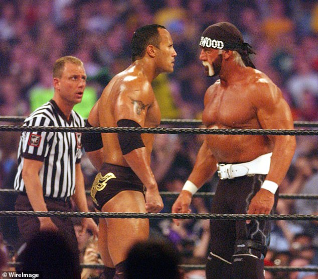 Hulk Hogan and The Rock are seen at Wrestlemania X8 in Toronto, Canada in 2002