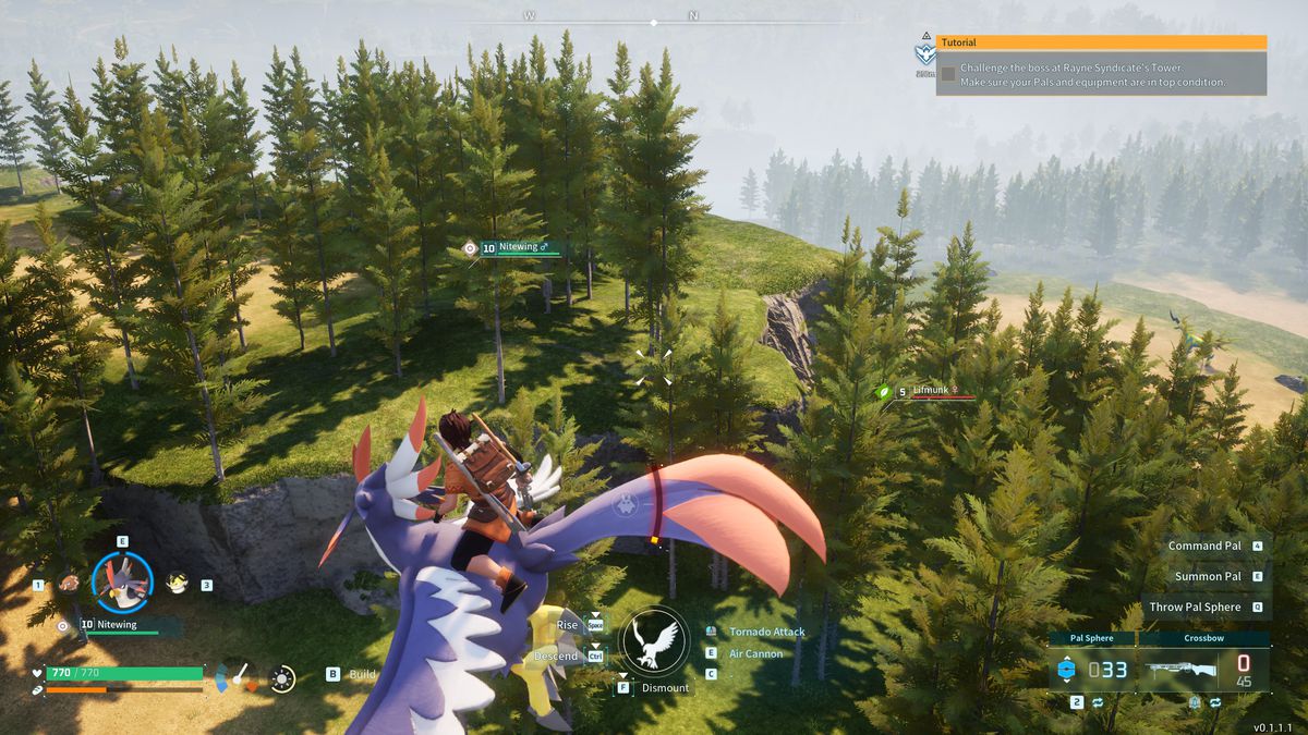 A Palworld hero flies a flying horse near the best base location for sulfur in Palworld.