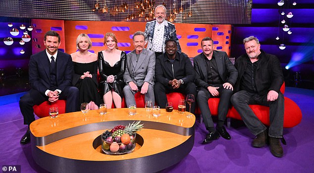 Also on the bench Friday were (from left to right) Bradley Cooper, Carey Mulligan, Bryce, Bryan, Daniel Kaluuya, Kevin Bridges and Guy Garvey of the band Elbow