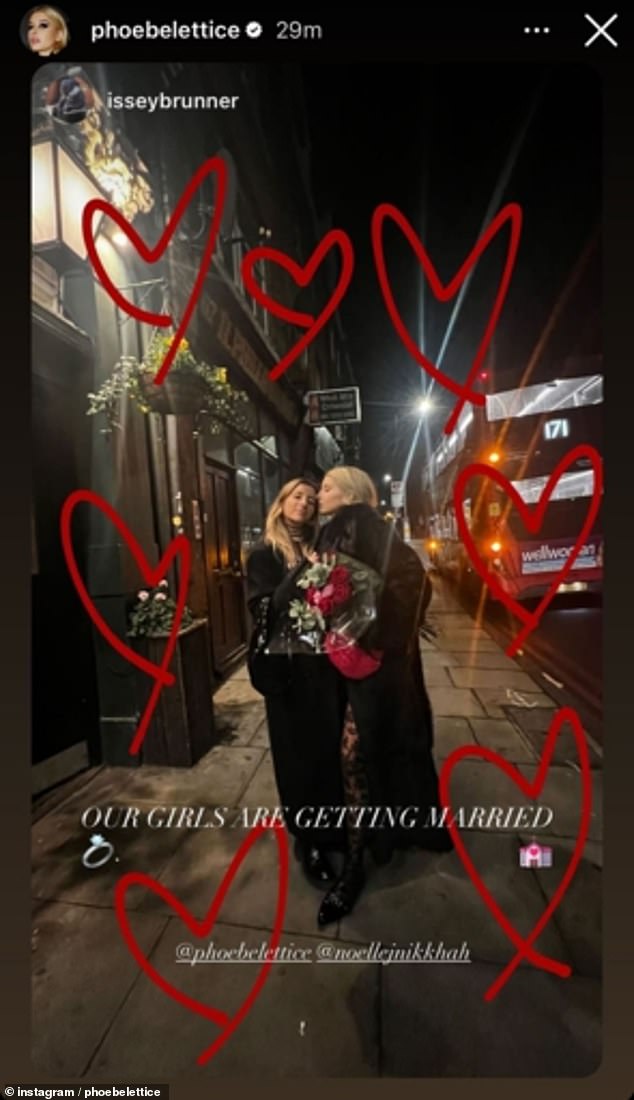 Another image showed the two holding a huge bouquet of flowers and kissing on the street with the caption: 'Our girls are getting married'