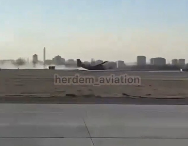 Separate footage showed the plane, which recently underwent upgrades to become an intelligence-focused command and control/target acquisition aircraft, slowly scraping the tarmac of a runway.