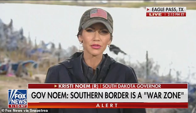 South Dakota Governor Kristi appeared at Eagle Pass earlier Friday and called out President Biden for refusing to defend the country 'against invasion'