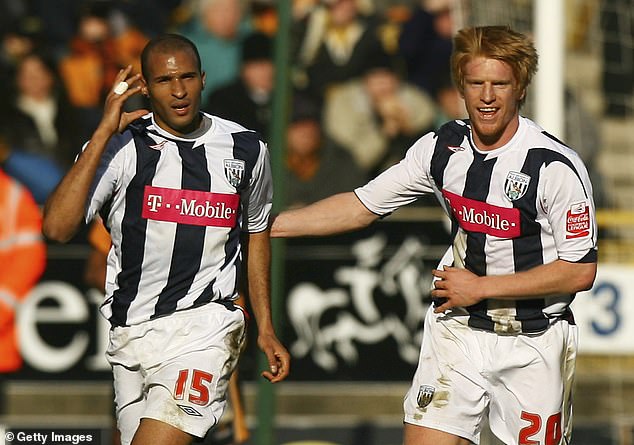 Diomansy Kamara celebrating for West Brom against Wolves in the FA Cup in 2007 - eleven police officers were injured after the match