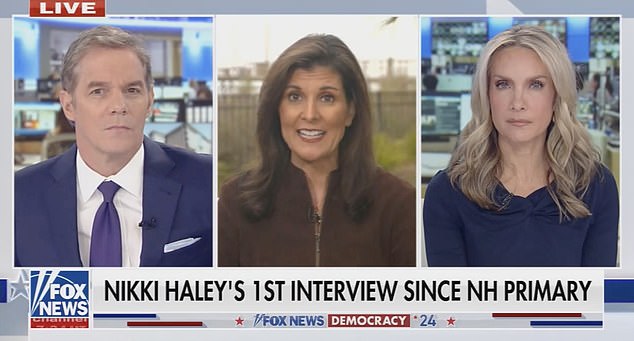 Nikki Haley (center) indicated on Fox News Friday morning that she spoke with Republican National Committee Chair Ronna Romney McDaniel after McDaniel said Tuesday night that Haley should drop out.  “I let her know how disappointed I was,” the 2024 hopeful said