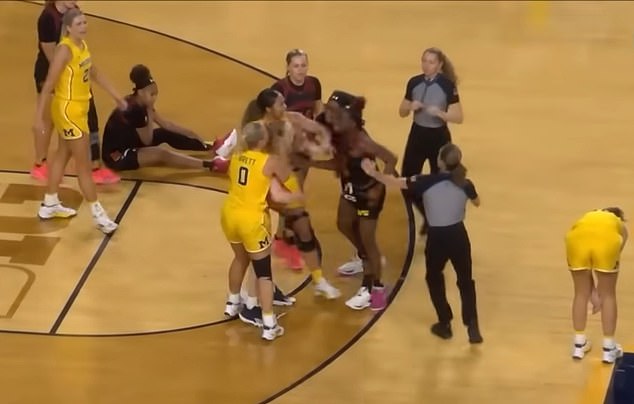 The fight quickly escalated as the players began pushing each other