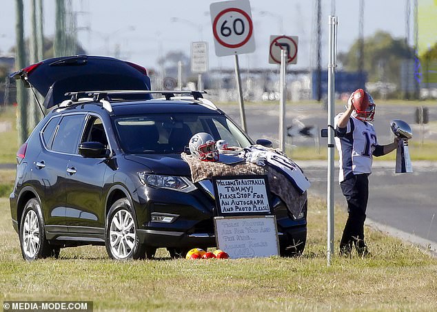 Diehard fans descended on Melbourne Airport hoping to catch a glimpse of Brady and an autograph