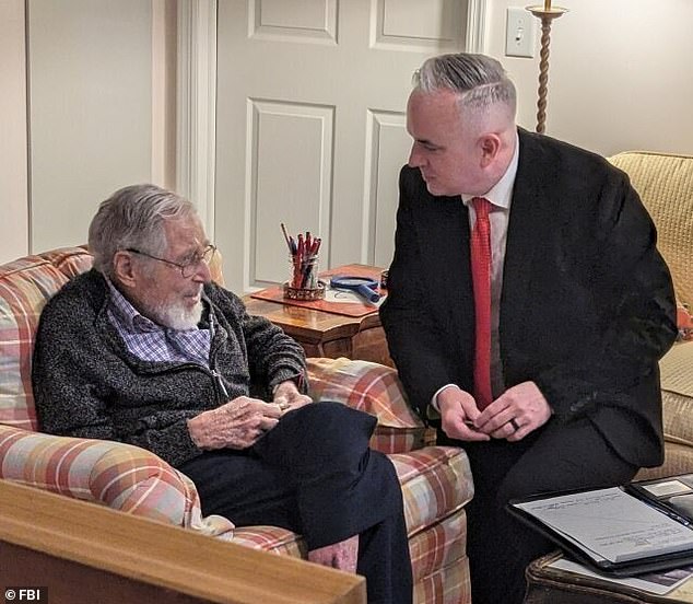 After the precious piece was turned over to the FBI, France personally delivered it to Francis at his home in Newark.  In the photo: Francis and France