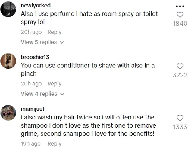 In the comments section of her TikTok video, many users revealed how they reuse their own beauty products that they don't like