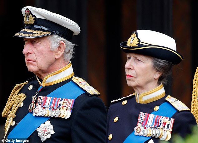 King Charles considers his sister, Princess Anne, his right-hand man.  They are pictured here at the dedication service at St George's Chapel for their mother, Queen Elizabeth II, in February 2022