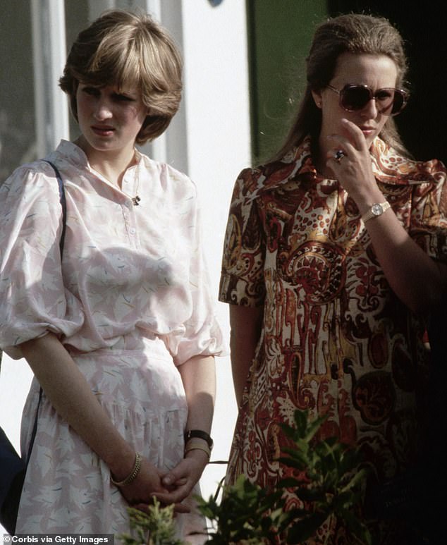 Diana with Princess Anne at a polo match near London the weekend before Diana's wedding