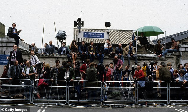 Press photographers wait outside the Lindo Wing of St Mary's Hospital after Prince William's birth in 1982