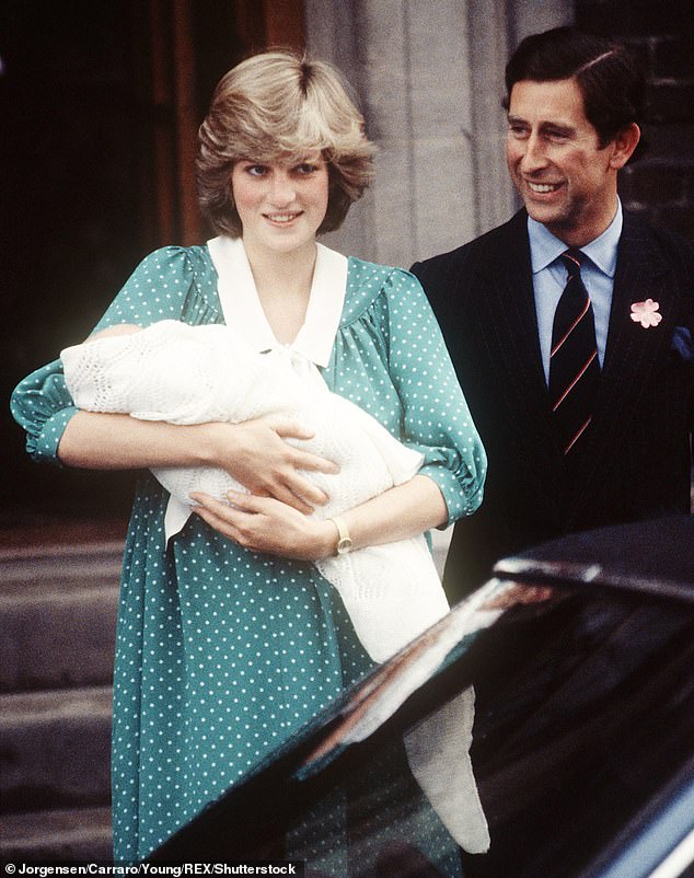 Prince Charles and Princess Diana leave St Mary's with their son