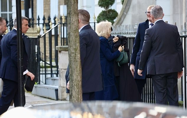 FRIDAY 9am: Queen Camilla (centre) arrives at the London Clinic on Friday morning