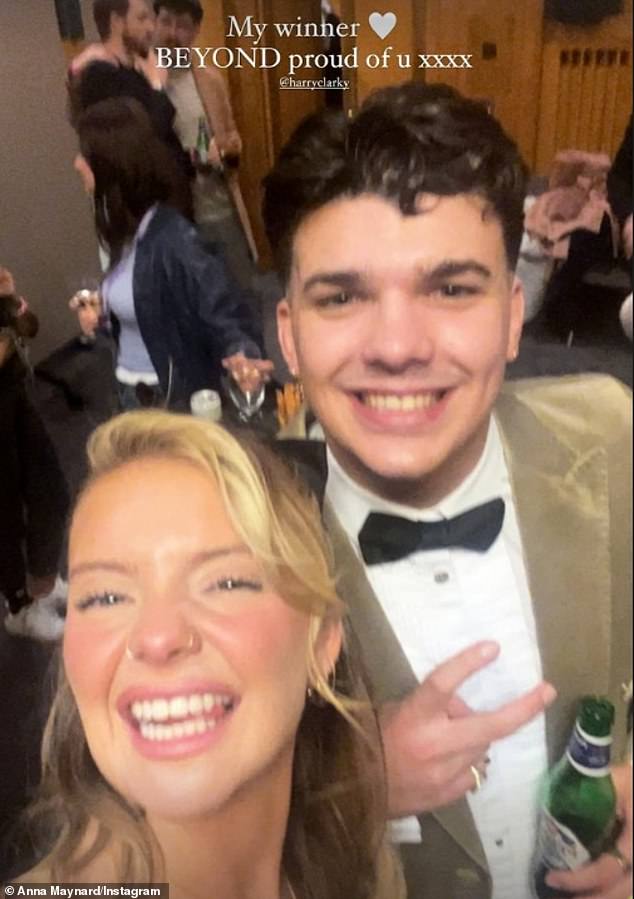 Anna Maynard celebrated her boyfriend's incredible win, posting to Instagram a photo of her and Harry on the set of tonight's episode of Uncloaked