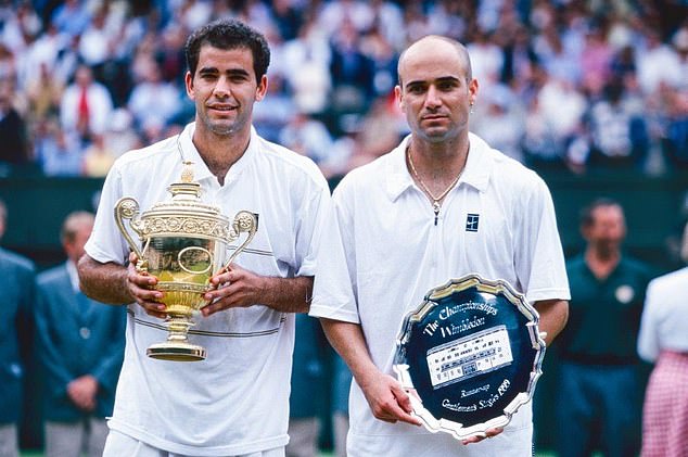 Sampras smiles after beating his bitter rival – and compatriot – Andre Agassi at Wimbledon