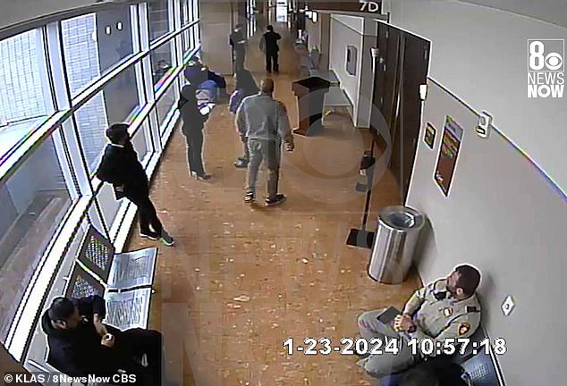 Video of the incident shows Azami getting up and walking down the courtroom hallway before Cromwell gets up and follows him