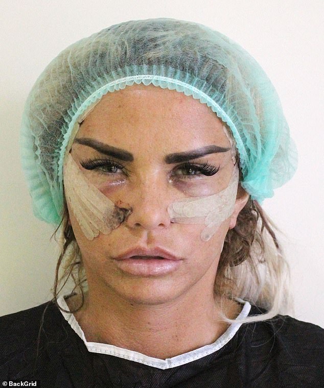 Surgery fanatic Katie has previously admitted she believes her numerous cosmetic procedures make her look like a 'freak' and an 'alien' (pictured in 2019)
