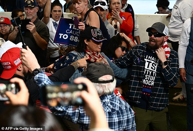 Supporters of the former president helped clear protesters from the site outside Las Vegas, Nevada, on Saturday afternoon