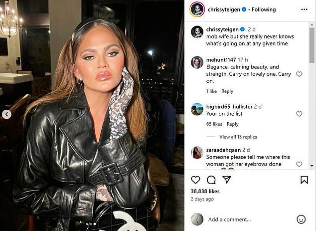 Model Chrissy Teigen posts her own gangster woman look on Instagram