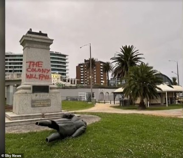 It comes just two days after a 110-year-old Captain Cook statue in St Kilda's Catani Gardens was cut at the ankles and defaced