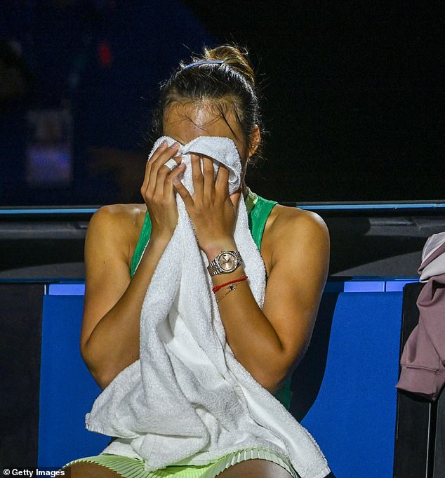 The Chinese star was clearly devastated as she was left to contemplate the biggest loss of her professional career alone as a makeshift stage was built at Rod Laver Arena.