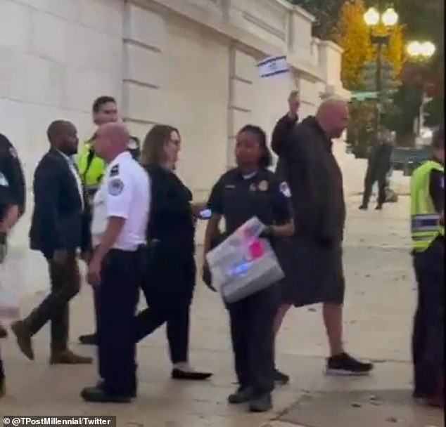 John Fetterman waves the Israeli flag at anti-Israel protesters arrested after occupying Kirsten Gillibrand's congressional office last November